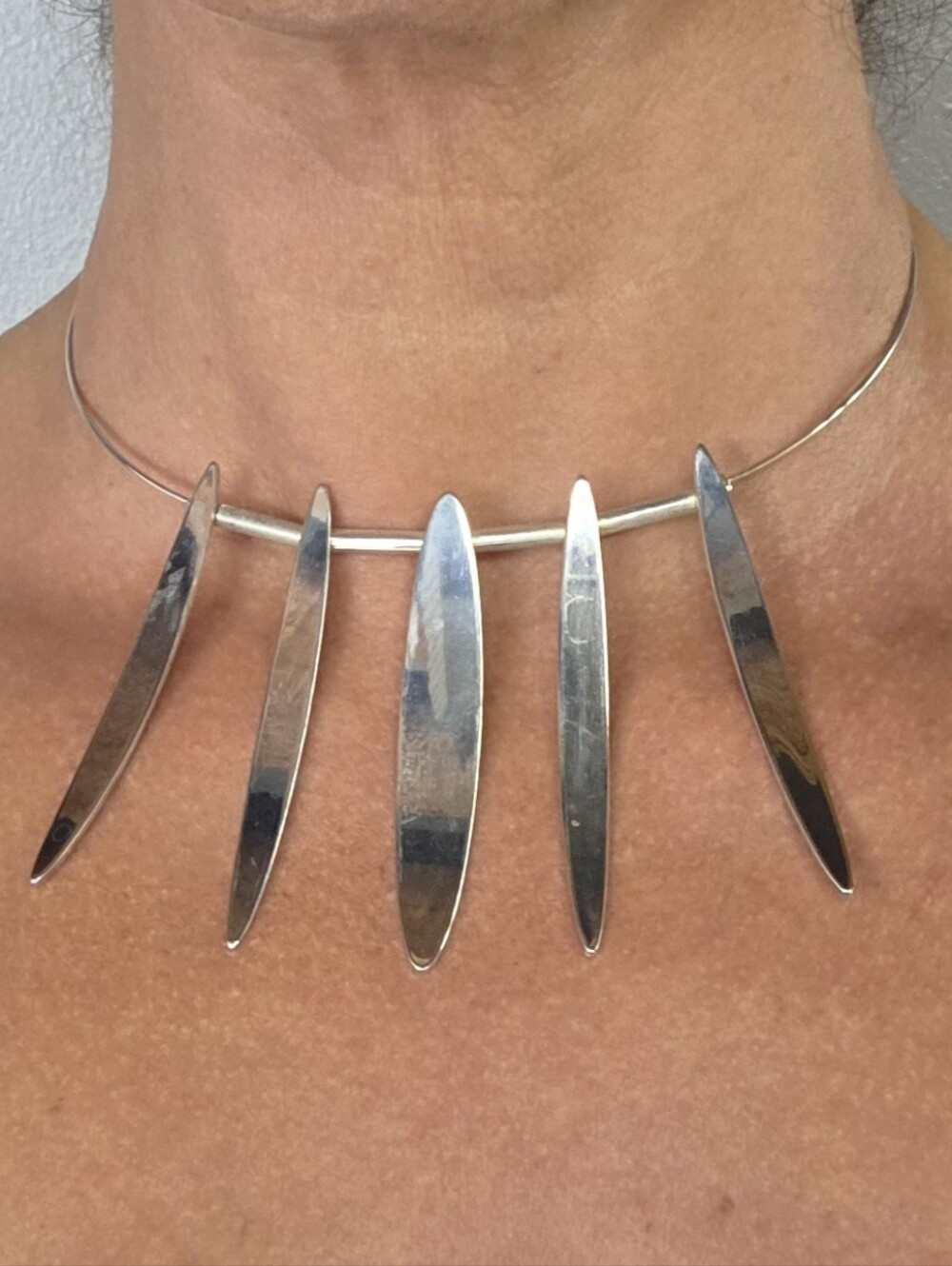 Sterling Silver Modern Spike Choker Necklace - Silver Neck Cuff